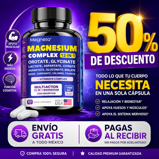 MEGNETA Magnesio Complex 12 en 1 - Recupera tu Energía!