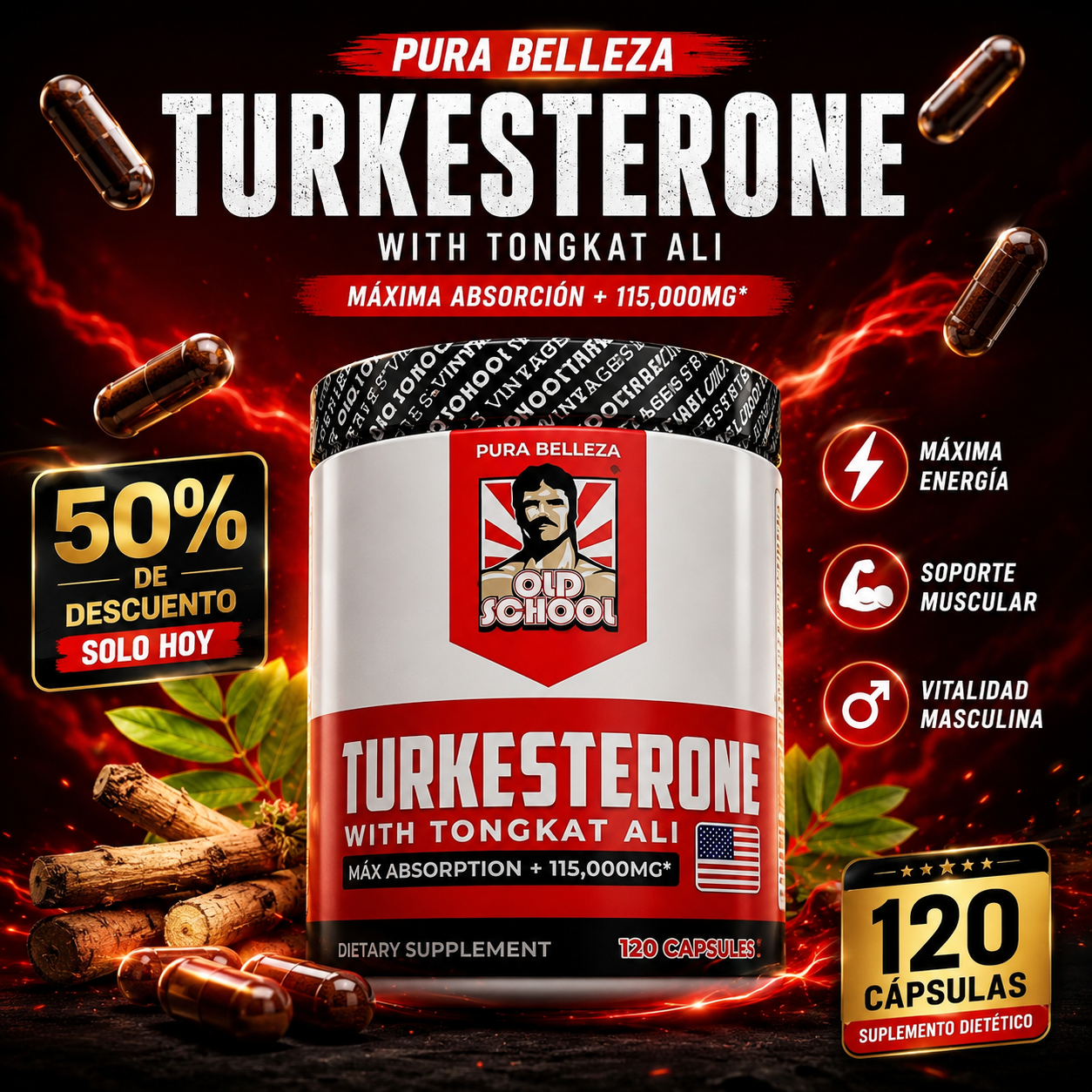 TURKESTERONE™ Testosterone Booster  🦁 – 120 Cápsulas  | 50% DE DESCUENTO SOLO HOY🚨