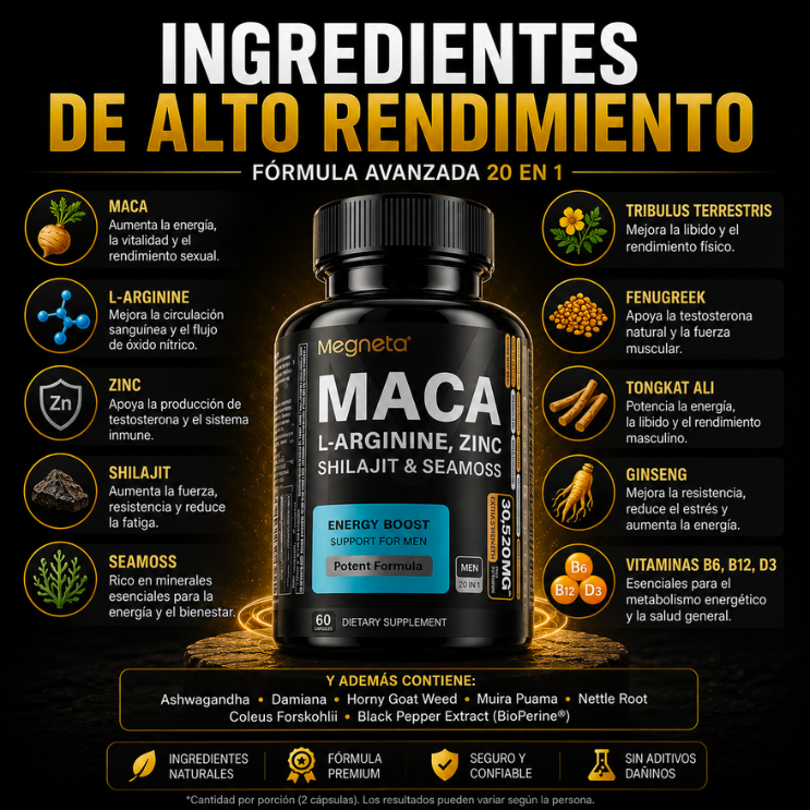 MACA Suplemento + Shilajit - Poder Masculino💪